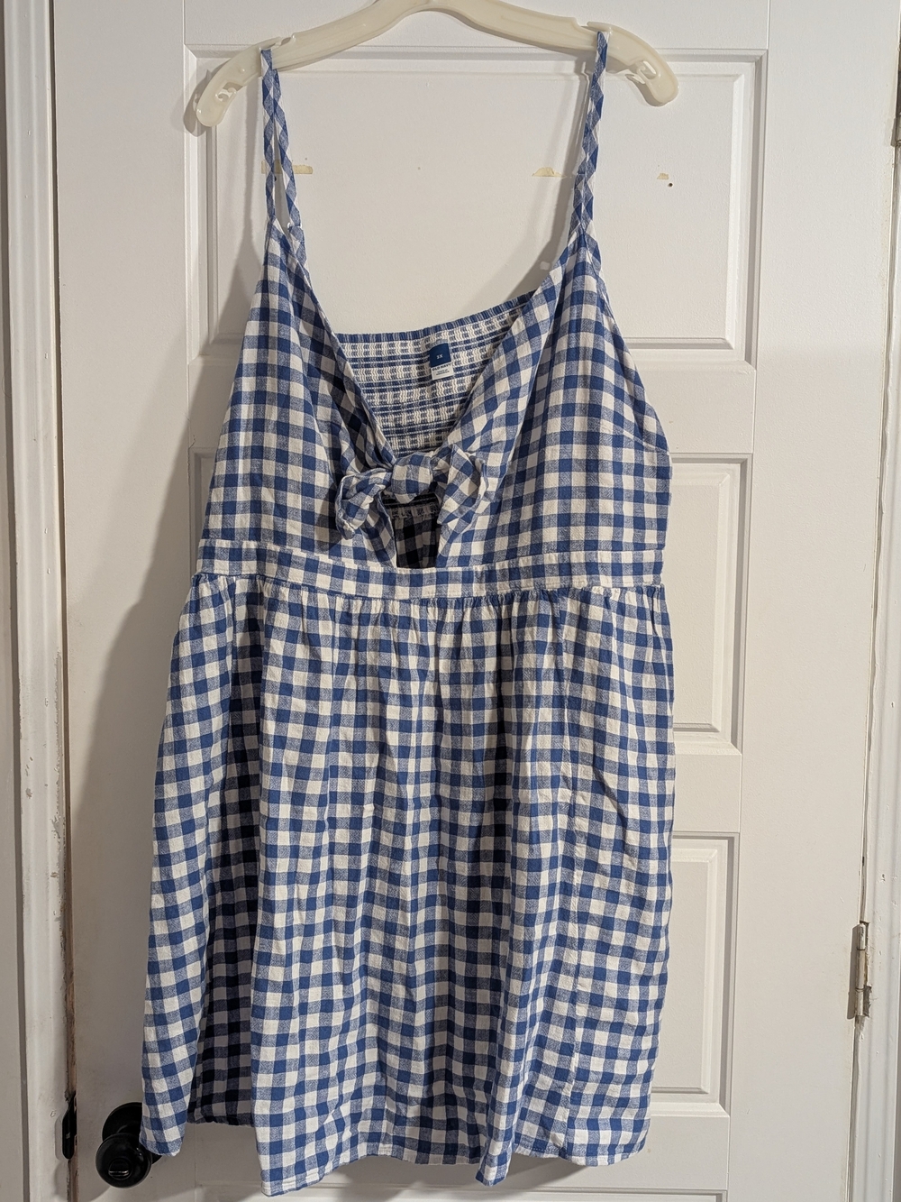 Old Navy Blue and White Gingham Tie-Front Mini Dress